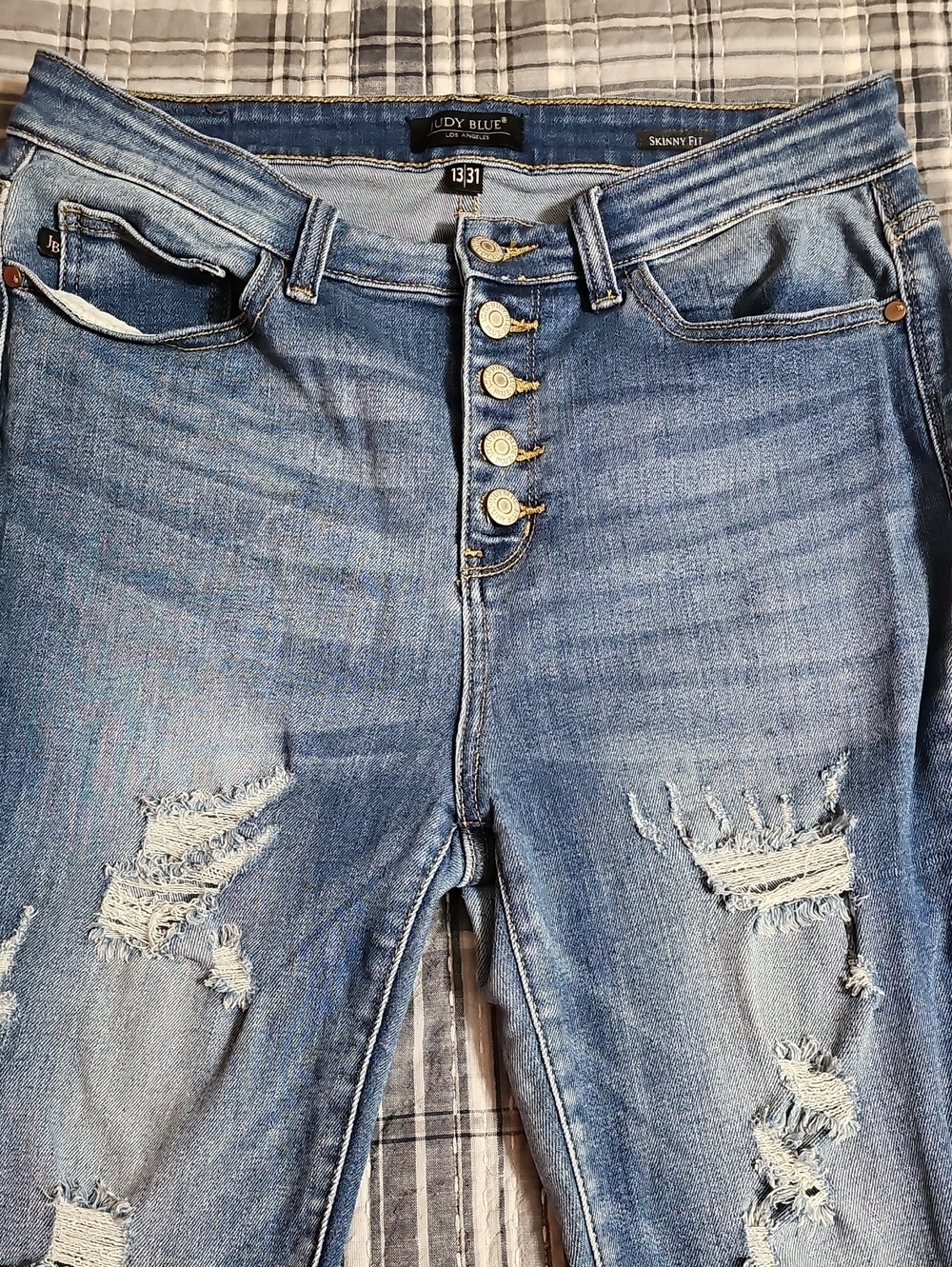 Judy Blue Skinny Fit Distressed Button Fly Jeans